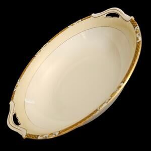Noritake Japan Handled Serving Bowl Gold Lattice Floral Rim Vintage Porcelain